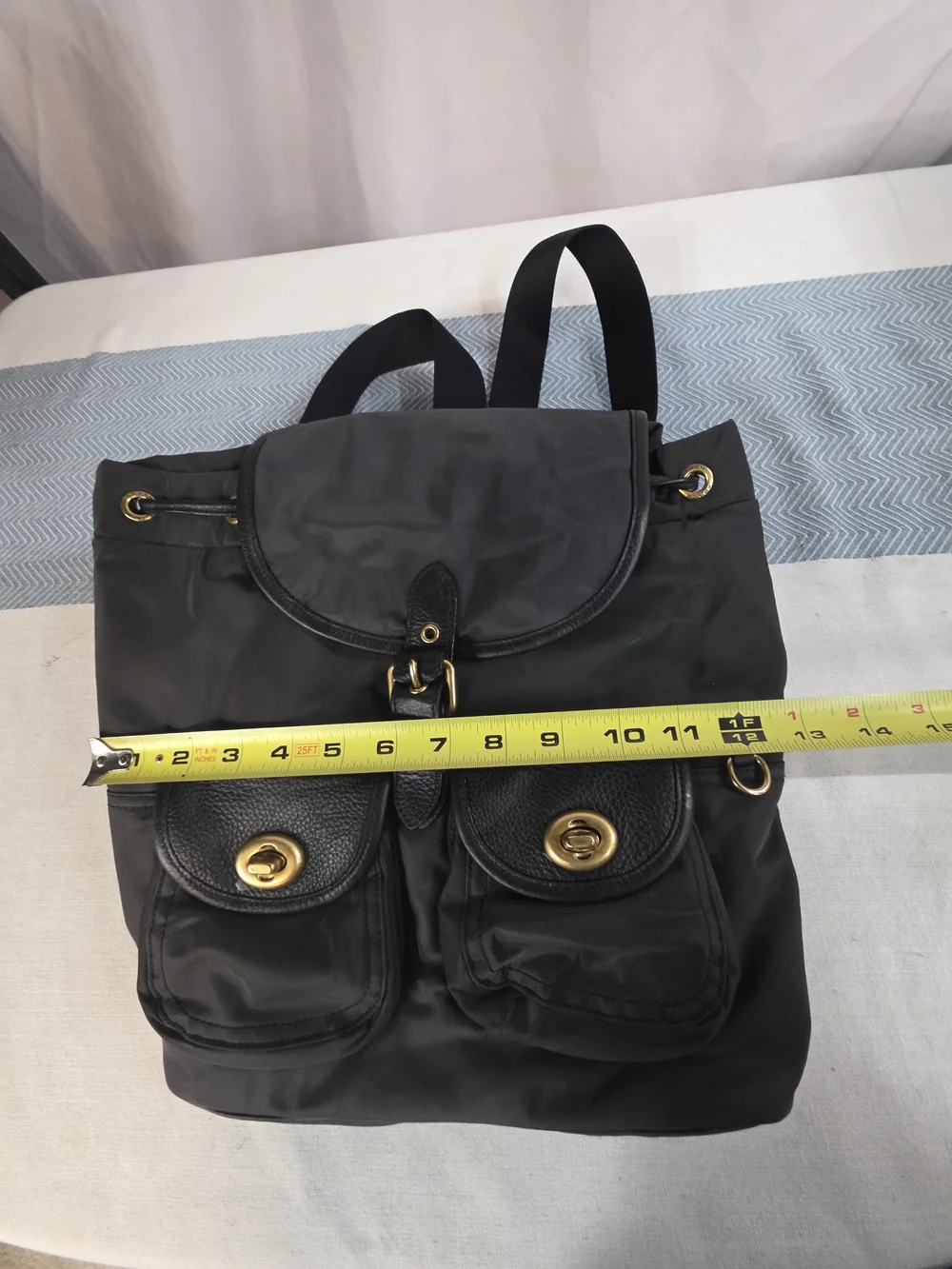 Coach Black Nylon Leather Cargo Backpack with Gold Hardware
